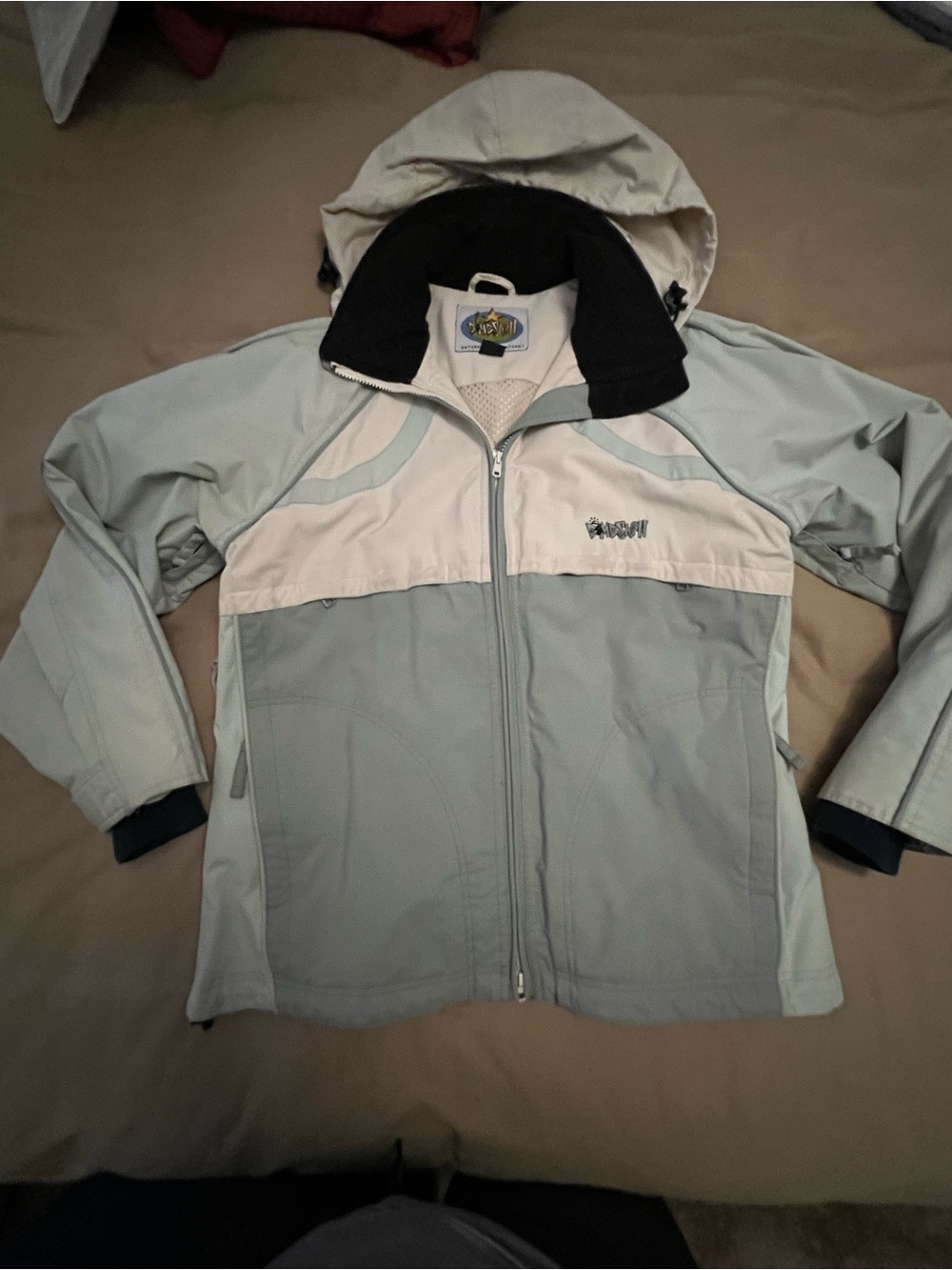 Light Sage green and beige Hooded ski/snowboard Jacket